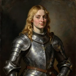 saoirse ronan, posing seductively, blonde hair, wearing medieval armour, smirk, portrait, oil painting by titian, hard focus