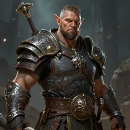 A fantasy comic book style portrait painting of Dave Bautista as a grim orc warrior, unreal 5, DAZ, hyperrealistic, octane render, RPG portrait, dynamic lighting