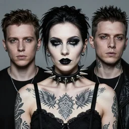 portrait of a tattooed goth, wearing black makeup and a ( big spike choker ), by donato giancola and nikolay makovsky.