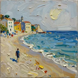 palette knife painting of a close up of athree - dimensional thick impasto oil sculpture of a beautiful italian beach scene, lots of thick encrusted paint, lots and lots of wax - like lines of dripping oil paint cover nearly everything, painted by jackson pollack and frank auerbach, background thick encrusted paint, very limited colour palette
