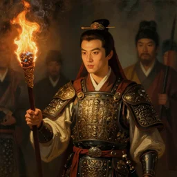 a ancient chinese solider hold a burning torch, character design, beautiful face, painting by gaston bussiere, katsuya terada, nc wyeth, greg rutkowski, craig mullins, vermeer, frank frazetta, mucha, trending on artstation, jeffery catherine jones