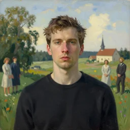 a portrait of a male character with his nose cut off in a scenic environment by Ross Tran and by Jesper Ejsing and by Mikalojus Konstantinas Ciurlionis