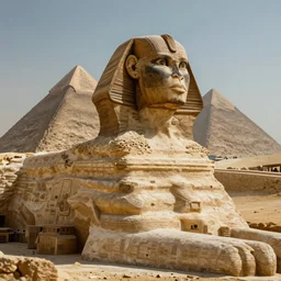 a beautiful intricate epic futuristic epic scene of the cyber sphinx of giza, cinematic lighting