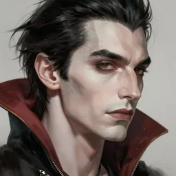 up close portrait of a handsome male vampire looking off to the side, d & d, face, fantasy, intricate, elegant, highly detailed, digital painting, artstation, concept art, smooth, sharp focus, illustration, art by artgerm and greg rutkowski and alphonse mucha