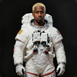 pinted full body portrait of kanye west as an astronaut by greg rutkowski, he is about 3 0 years old, short blond hair, athletic and strong, straight jaw, wearing futuristic space gear, highly detailed portrait, digital painting, artstation, concept art, smooth, sharp foccus ilustration, artstation hq.