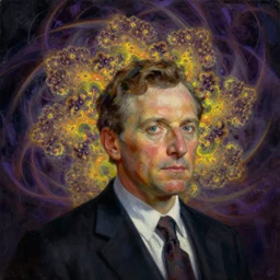 oil painting of man in suit with mandelbrot fractal as head