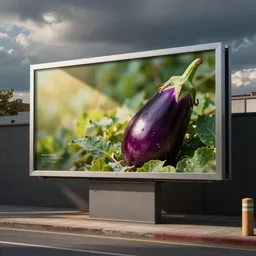 a billboard advertisement for an insurance service with an eggplant