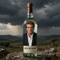 a bottle of jack nicholson, jack nicholson is the bottle, jack is in the bottle, by artgerm, ruan jia, greg rutkowski