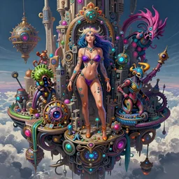 hyper detailed ultra sharp of a goddesscore slutpunk biocore overcrowded flying island city trending on artstation, warpaint aesthetic, earthwave, colorful, psychedelic, ornate, intricate, digital painting, concept art, smooth, sharp focus, illustration, art by artgerm and greg rutkowski and h. r. giger, 8 k