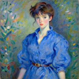 a portrait of yvonne strahovski, blue outfit, very anime in impressionist style, trending artwork, anime painter studio, by claude monet