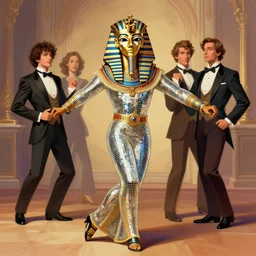 formal portrait. dancing disco king tut. digital art by eugene de blaas, ross tran, and nasreddine dinet, vibrant color scheme, intricately detailed, in the style of romanticism. artstation, greg rutkowski