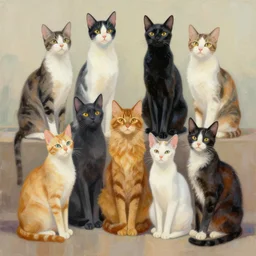 artwork of really tall sitting cats by anato finnstark, by karol bak, by lisa frank, brush strokes, 4 k resolution