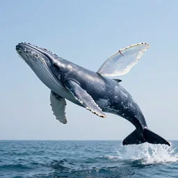 photomanipulation of a real huge flying whale that has tiny fairy wings