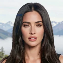 a mash up between a megan fox face with a beautiful mountain scenery, creative double exposure effect, medium sized tattoo sketch, amazing detail, trending on pinterest, in the style of brandon kidwell
