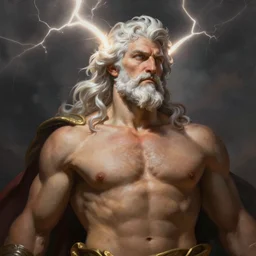 painted portrait of rugged zeus, god of thunder, greek god, white hair, masculine, mature, [ ruggedly handsome ], upper body, [ beefy ] torso fantasy opulent intricate elegant highly detailed digital painting, artstation, concept art, smooth, portrait lighting sharp focus illustration art by gaston bussiere craig mullins alphonse mucha greg rutkowski