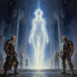 an epic hyperspace light technology temple with female glowing silhouette, tim hildebrandt, wayne barlowe, bruce pennington, donato giancola, trending on artstation, cinematic composition, beautiful lighting, hyper detailed, 8 k, oil on canvas