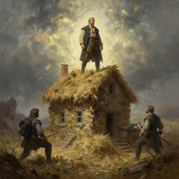 ezio standing on a house falling into the hay bale made by ivan aivazovsky, peter mohrbacher, greg rutkowski volumetric light effect broad light oil painting painting fantasy art style sci - fi art style realism premium prints available artwork unreal engine