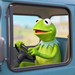 zombie kermit the frog driving a bus, 4 k