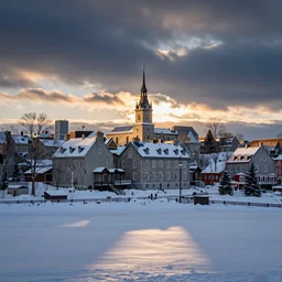 small quebec town, winter, dawn