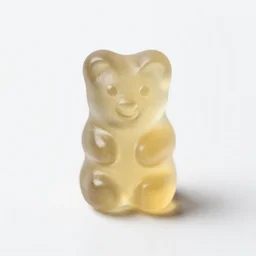 translucent gummy bears, high detail macro photography, isolated on a pure white background, centered, entire object in frame, sharp focus, soft studio lighting