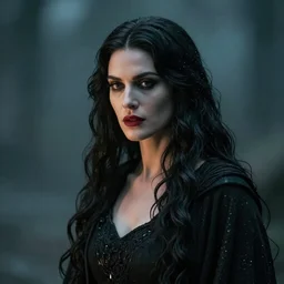 beautiful portrait of a dark sorceress female, 35mm, cinematic atmosphere, photorealistic, depth of field, style of irwing penn and steve mccurry