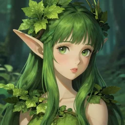 greg manchess character concept art of an anime dryad | | anime anime anime, foliage clothing, cute - fine - face, pretty face, realistic shaded perfect face, fine details by stanley artgerm lau, wlop, rossdraws, james jean, andrei riabovitchev, marc simonetti, and sakimichan, trending on artstation