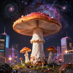 a shrooms trip in a Synthwave city, fractals, nebula photo, photography by nasa