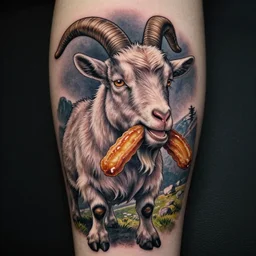 a tattoo of billy the Disney goat with a churro in their mouth