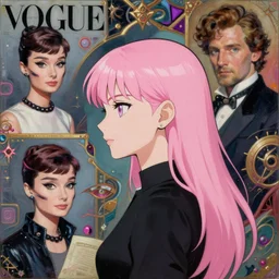 anime, mage, vogue, korean, audrey hepburn, cyberpunk, intricate oil painting, trending on artstation, john singer sargent, greg rutkowski, side profile, pink hair