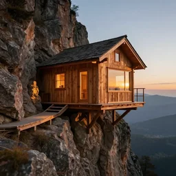 wooden cabin on a cliff designed by zaha hadid, cinematic lighting, deep focus, sharp focus, golden ratio, dramatic illumination, hdr, ultra realistic, 8 k, highly detailed, trending on artstation, epic composition, by caravaggio, by artemisia lomi gentileschi
