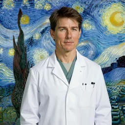 Tom Cruise in white lab coat by Van Gogh