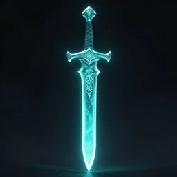 icy magical cursed glowing turquoise blade, sword, weapon, highlight, vertical, centred, highly symmetric, sci - fi, fantasy, dnd, close shot, dark uniform background, directional lighting, digital art, hyperrealism, award winning, 8 k, trending on art station