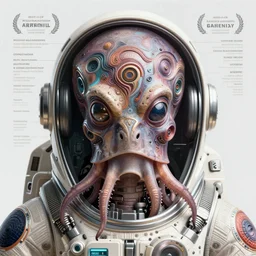 Full shot of a squid monster astronaut defined facial features, intricate abstract. cyberpunk, symmetrical facial features. By Ruan Jia and Artgerm and Range Murata and WLOP and Ross Tran and William-Adolphe Bouguereau and Beeple. Key Art. Fantasy Illustration. award winning, Artstation, intricate details, realistic, Hyperdetailed, 8k resolution.