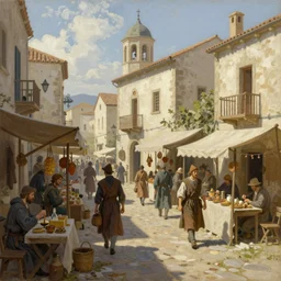 a mockup of a medieval Mediterranean street market , beautiful digital art, cinematic composition, detailed, concept art, Matt painting, oil painting, art by Norman Rockwell