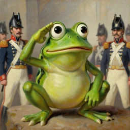 pepe the frog saluting prussians soldiers in 1864, expressive oil painting