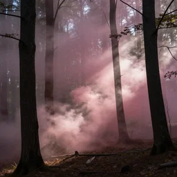 forest in pink smoke