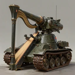 ultrawide shot portrait of medieval - cyberpunk - battletank with giant rocketturret and tanktracks playing on the laser harp, cyberpunk 2 0 8 8, elegant, digital illustration, detailed, intricate, sharp focus, digital painting, deep focus, digital painting, artstation, concept art, matte, art by artgerm and greg rutkowski and alphonse mucha