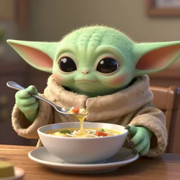 Grogu eating soup, hyperdetailed, artstation, cgsociety, 8k