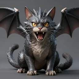 a cat as a dragon, scare, highly detailed face, full body, fantasy art, monster art, style of masami kurumada, illustration, epic, fantasy, intricate, hyper detailed, artstation, concept art, smooth, sharp focus, ray tracing
