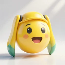 Yellow Hatsune Miku emoji, cute facial expression and emotion, 3d render, specular, white background