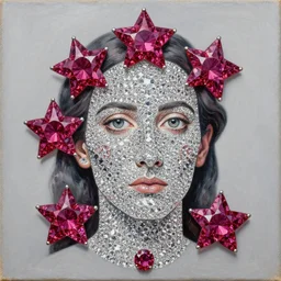 intricate five star rubies made out of diamonds portrait by pablo picasso, oil on canvas, hdr, high detail, photo realistic, hyperrealism, matte finish, high contrast, 3 d depth, centered, masterpiece, vivid and vibrant colors, enhanced light effect, enhanced eye detail, artstationhd