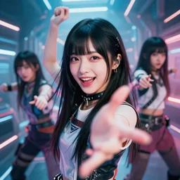 unbelievably beautiful, perfect, dynamic, epic, cinematic 8 k hd movie shot of semi - close - up japanese beautiful cute young j - pop idols actress girl, expressing joy and posing in cyberpunk futuristic scifi location. by a chinese movie director. motion, vfx, inspirational arthouse, high budget, hollywood style, at behance, at netflix, with instagram filters, photoshop, adobe lightroom, adobe after effects, taken with polaroid kodak portra