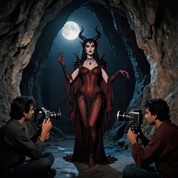 a masterpiece surreal photograph of a demon goddess, inside a gothic cave, moonlight, by alfred hitchcock, by henri cartier - bresson, by sohrab hura, by raghu rai, shot on large format film camera, cinematic composition,