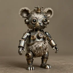 a 1900's photograph of a furby made out of metal steampunk