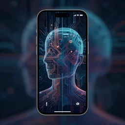 A desktop wallpaper that visualizes AI, blend elements, stylistic, visualize, Machine Learning, geometric, iPhone wallpaper, surrealism