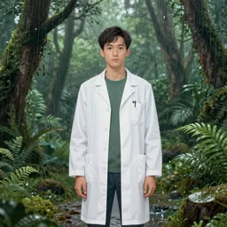 a human researcher standing in the rainforest, post - apocalypse, digital art, cinematic