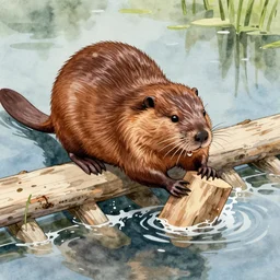 watercolor of a beaver building a dam, sharp focus, smooth, digital illustration, by james jean, by rossdraws, frank franzzeta, mcbess, sakimichan
