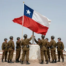 pacific war chilean soldiers taking over the morro de arica planting a flag over it marking the end of the war, cinematic 8 k, full color, highly detailed