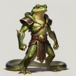 masculine frog warrior, snake head, long neck, snake skin, full body, by greg rutkowski, magic the gathering, trending on artstation, fantasy, highly detailed, 4 k