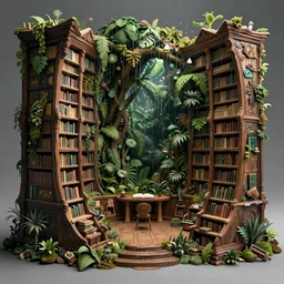 a ( ( decaying magical library ) ) with a rainforest growing inside, highly detailed, intricate detail, realistic shaded lighting, dramatic scenery, beautiful 3 d rendering, octane render, trending on artstation, by greg rutkowski and simon stalenhag